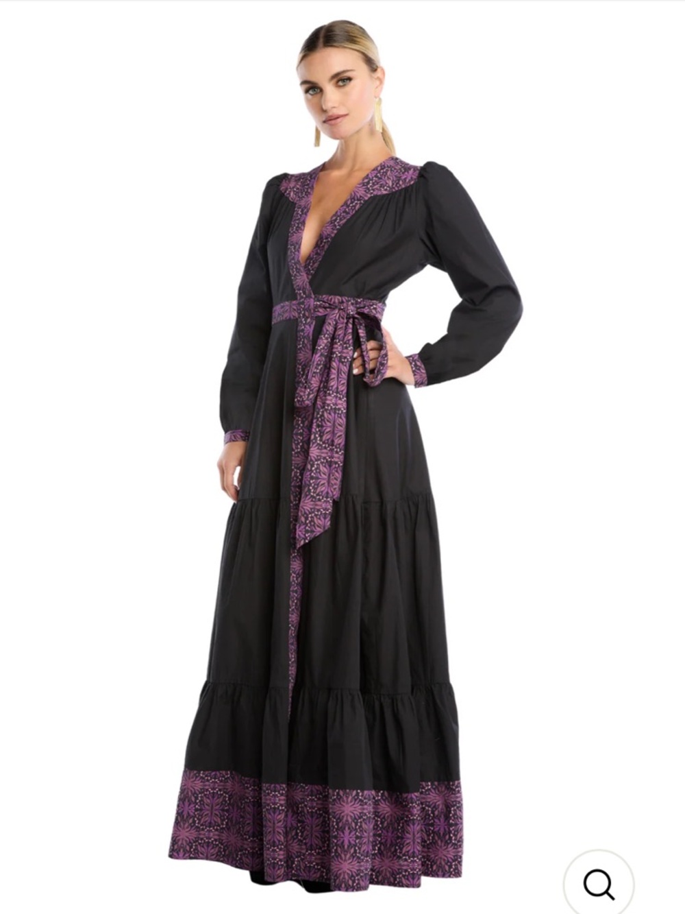 Allison New York Madison Full Wrap Black & Purple Maxi Dress Size Medium